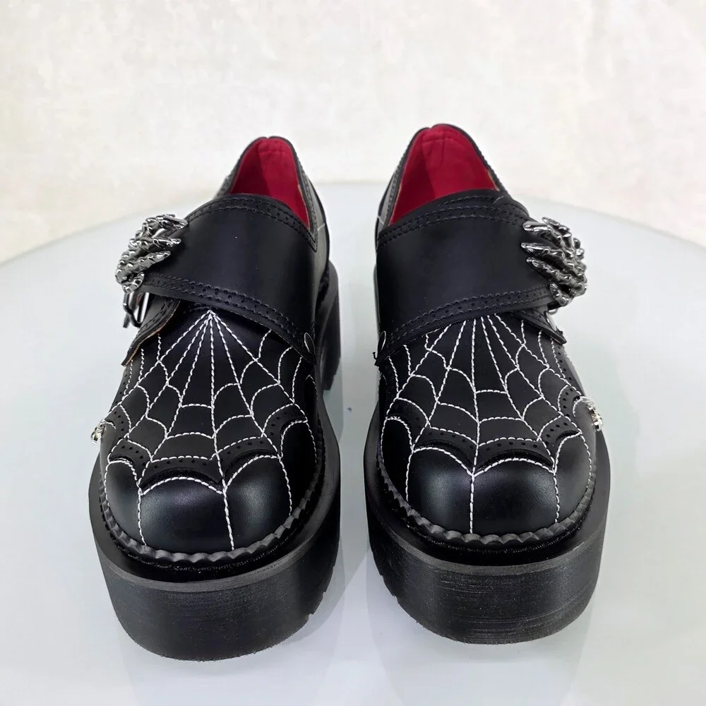 NIB Rebel Goth Punk Oxford Shoes Spider Charms Web Stitching Cryptic Hand Buckle - Picture 11 of 14